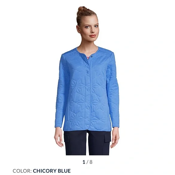 Lands’ End Bright Blue Quilted Insulated Jacket Snaps Barn Jacket - Picture 2 of 14
